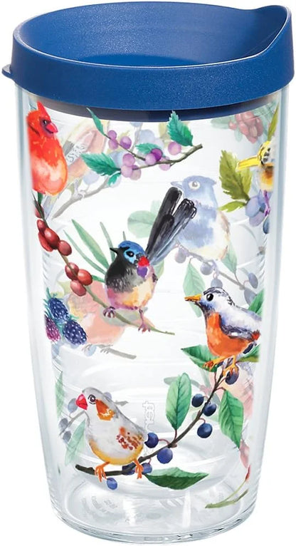 Tervis Watercolor Songbirds Made in USA Double Walled Insulated Tumbler Cup Keeps Drinks Cold & Hot, 24oz, Clear