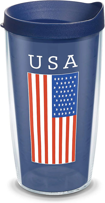 Tervis Traveler Americana USA Flag Triple Walled Insulated Tumbler Travel Cup Keeps Drinks Cold & Hot, 20oz, Stainless Steel
