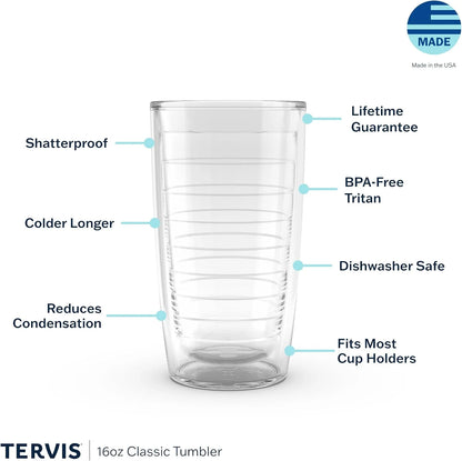 Tervis Crystal Clear Tabletop Made in USA Double Walled Insulated Tumbler Travel Cup Keeps Drinks Cold & Hot, 16oz - 4pk, Classic