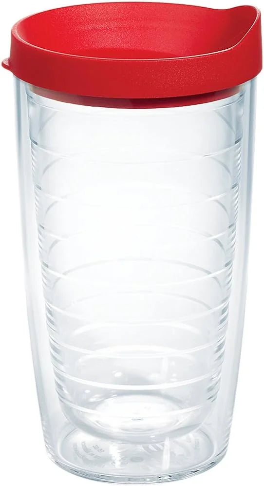Tervis Clear & Colorful Lidded Made in USA Double Walled Insulated Tumbler Travel Cup Keeps Drinks Cold & Hot, 16oz Mug, Clear Lid