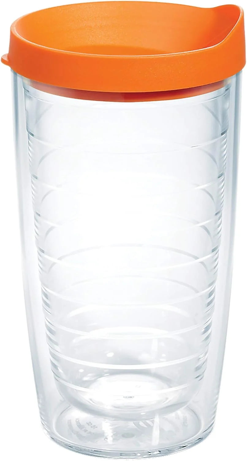 Tervis Clear & Colorful Lidded Made in USA Double Walled Insulated Tumbler Travel Cup Keeps Drinks Cold & Hot, 16oz Mug, Clear Lid