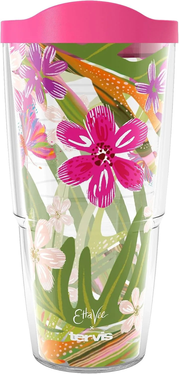 Tervis Etta Vee Garden Glory Made in USA Double Walled Insulated Tumbler Travel Cup Keeps Drinks Cold & Hot, 16oz, Classic