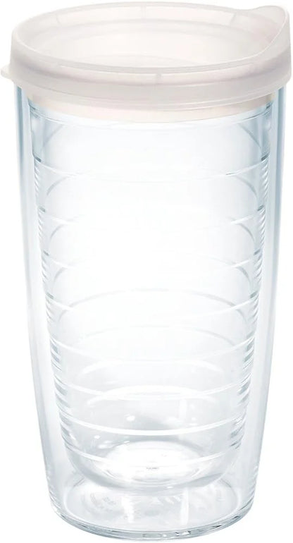 Tervis Clear & Colorful Lidded Made in USA Double Walled Insulated Tumbler Travel Cup Keeps Drinks Cold & Hot, 16oz Mug, Clear Lid