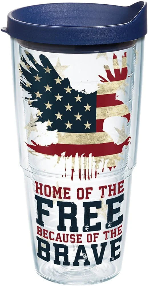 Tervis Home of the Free Because of the Brave Made in USA Double Walled Insulated Tumbler Travel Cup Keeps Drinks Cold & Hot, 16oz Mug with Handle, Classic