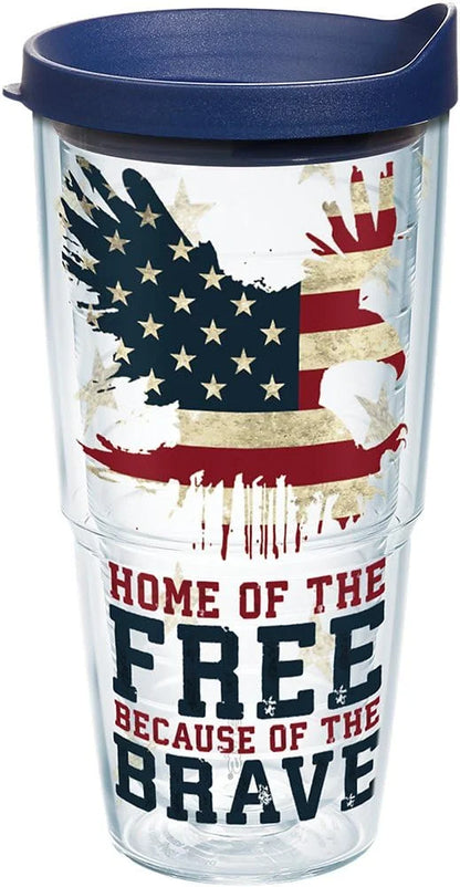Tervis Home of the Free Because of the Brave Made in USA Double Walled Insulated Tumbler Travel Cup Keeps Drinks Cold & Hot, 16oz Mug with Handle, Classic
