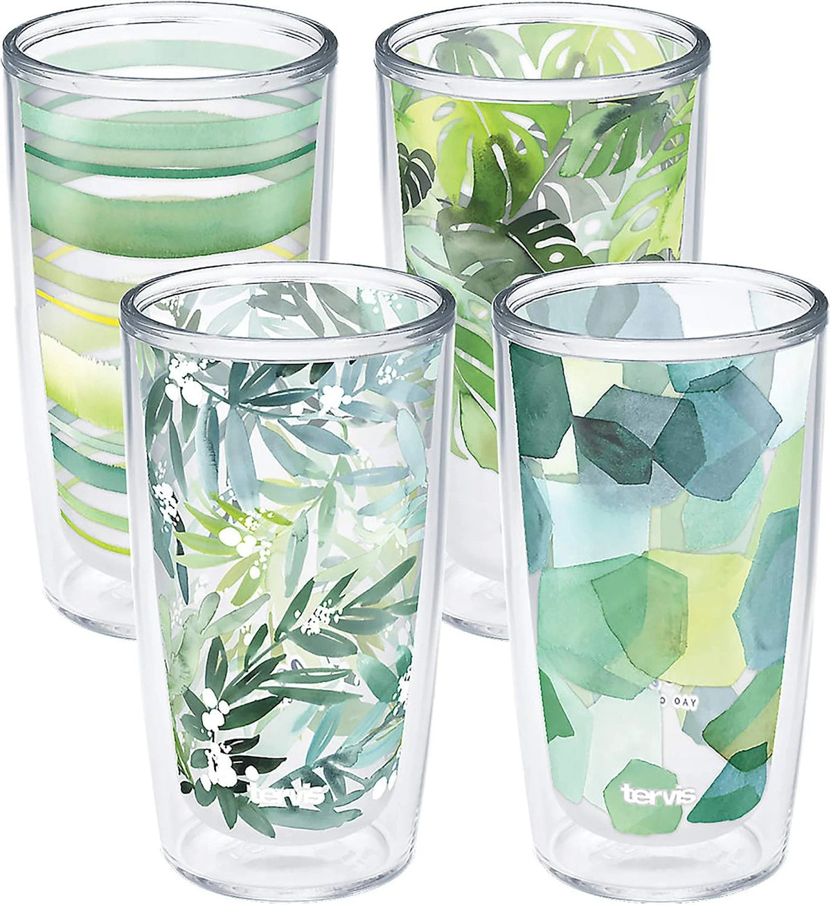 Tervis Yao Cheng Green Crystal Made in USA Double Walled Insulated Tumbler Travel Cup Keeps Drinks Cold & Hot, 16oz, Hexagon Green Blue