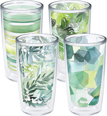 Tervis Yao Cheng Green Crystal Made in USA Double Walled Insulated Tumbler Travel Cup Keeps Drinks Cold & Hot, 16oz, Hexagon Green Blue