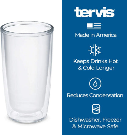 Tervis Crystal Clear Tabletop Made in USA Double Walled Insulated Tumbler Travel Cup Keeps Drinks Cold & Hot, 16oz - 4pk, Classic