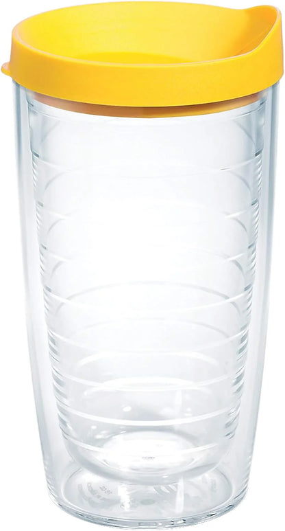 Tervis Clear & Colorful Lidded Made in USA Double Walled Insulated Tumbler Travel Cup Keeps Drinks Cold & Hot, 16oz Mug, Clear Lid