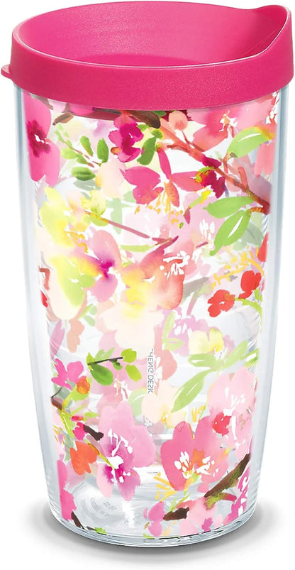 Tervis Yao Cheng - Sakura Floral Made in USA Double Walled Insulated Tumbler Travel Cup Keeps Drinks Cold & Hot, 16oz, Classic