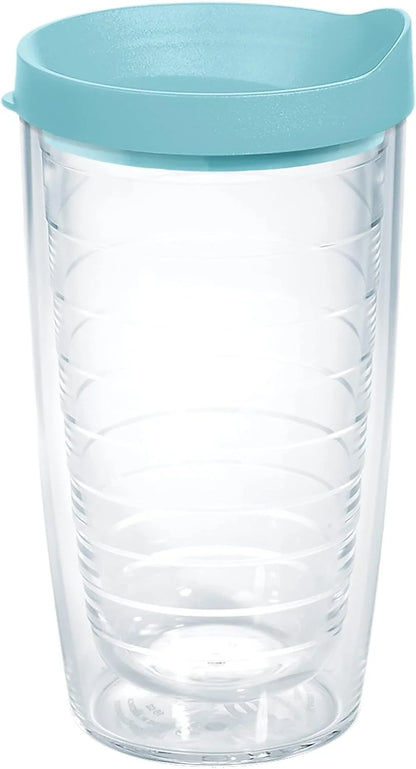 Tervis Clear & Colorful Lidded Made in USA Double Walled Insulated Tumbler Travel Cup Keeps Drinks Cold & Hot, 16oz Mug, Clear Lid