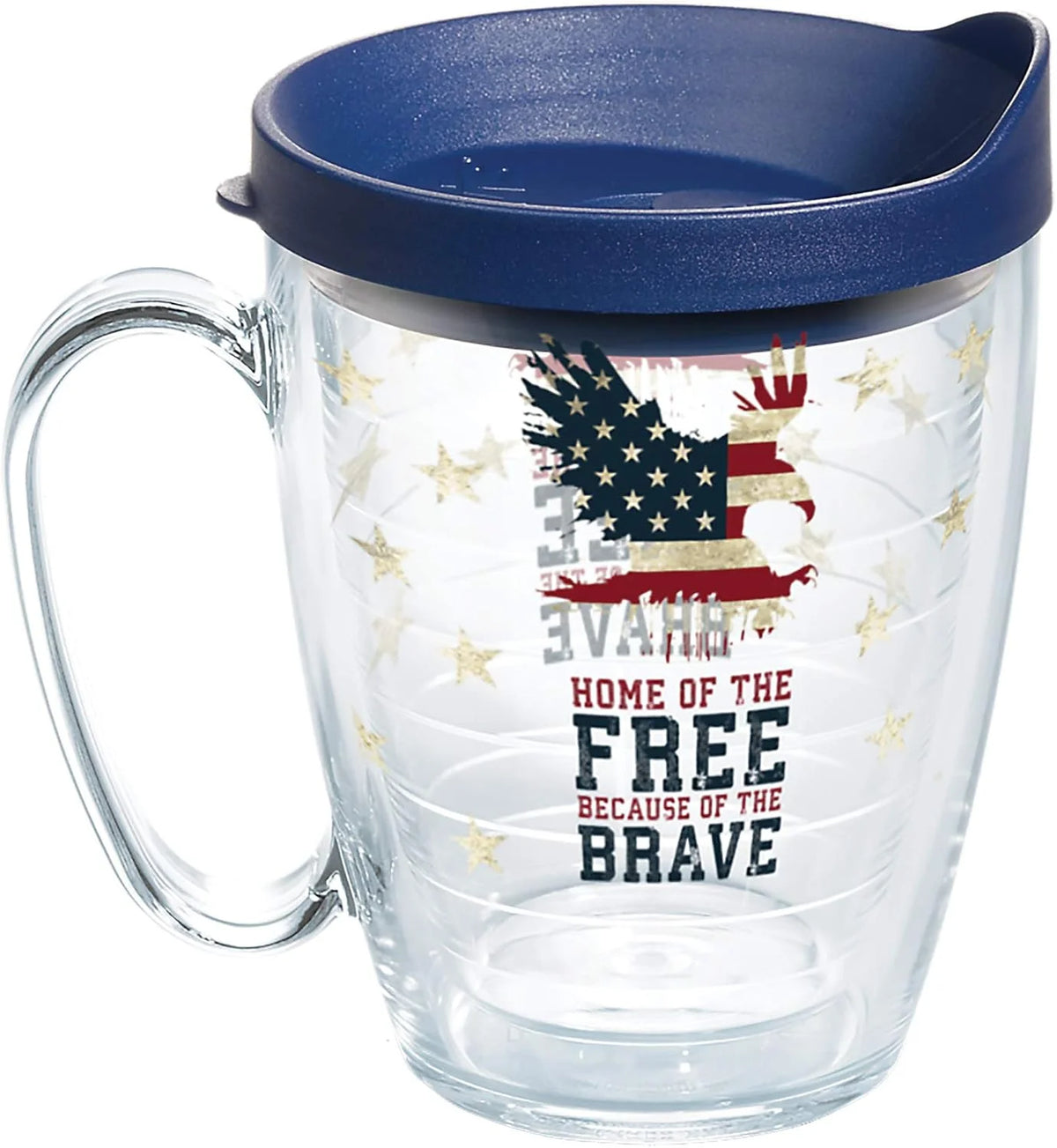 Tervis Home of the Free Because of the Brave Made in USA Double Walled Insulated Tumbler Travel Cup Keeps Drinks Cold & Hot, 16oz Mug with Handle, Classic