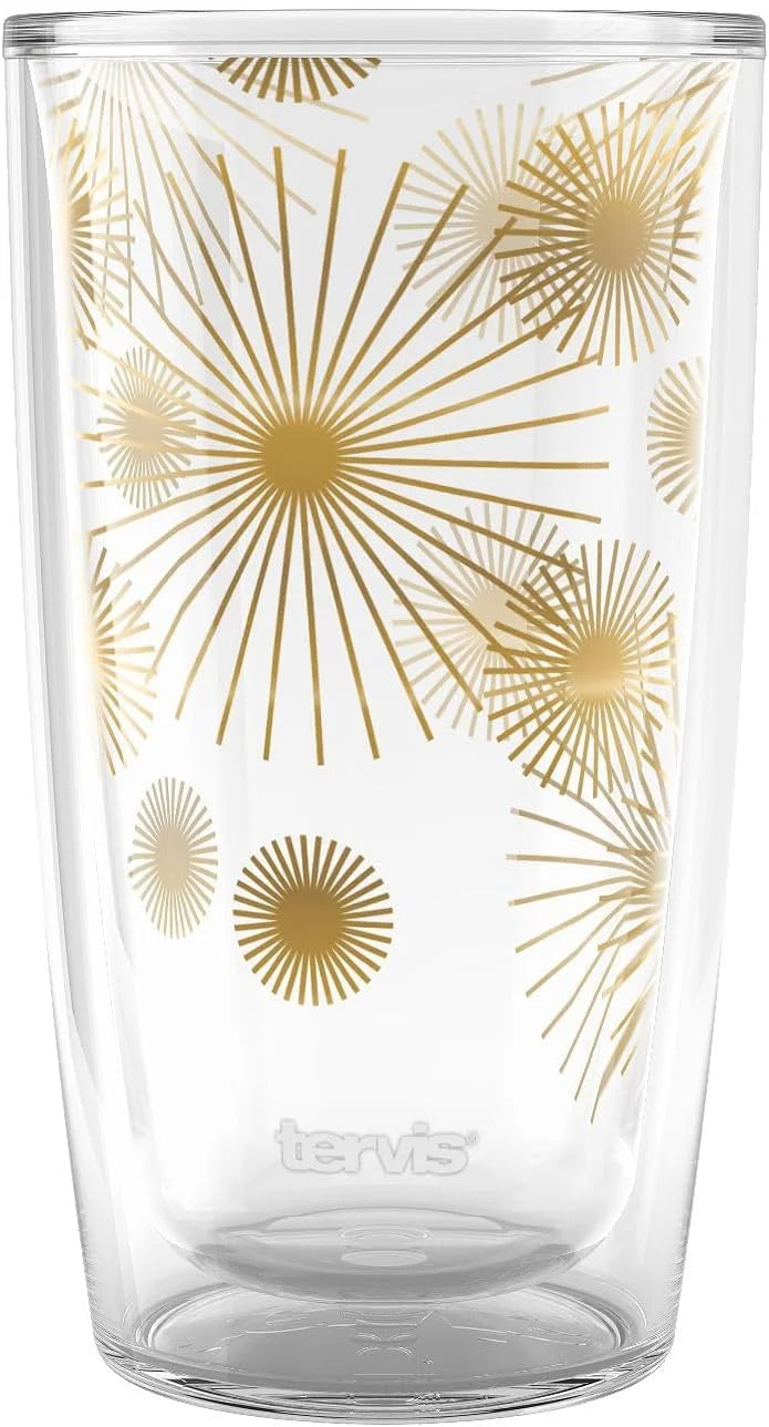 Tervis Midcentury Modern Mid Mod Minimal Collection Made in USA Double Walled Insulated Tumbler Travel Cup Keeps Drinks Cold & Hot, 16oz, Golden Rays