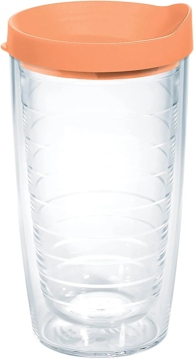 Tervis Clear & Colorful Lidded Made in USA Double Walled Insulated Tumbler Travel Cup Keeps Drinks Cold & Hot, 16oz Mug, Clear Lid