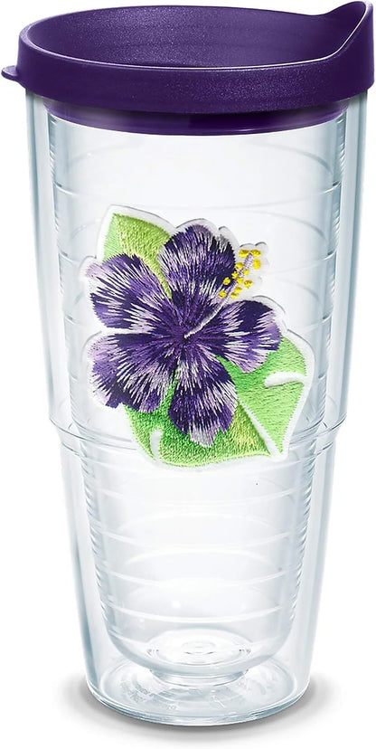 Tervis Tropical Hibiscus Collection Made in USA Double Walled Insulated Tumbler Travel Cup Keeps Drinks Cold & Hot, 24oz, Island Hibiscus Purple