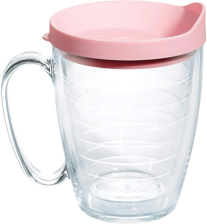 Tervis Clear & Colorful Lidded Made in USA Double Walled Insulated Tumbler Travel Cup Keeps Drinks Cold & Hot, 16oz Mug, Clear Lid