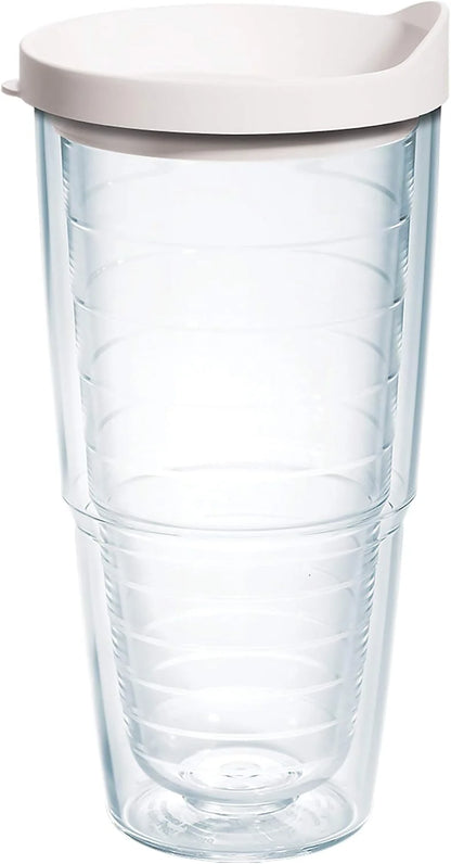 Tervis Clear & Colorful Lidded Made in USA Double Walled Insulated Tumbler Travel Cup Keeps Drinks Cold & Hot, 16oz Mug, Clear Lid