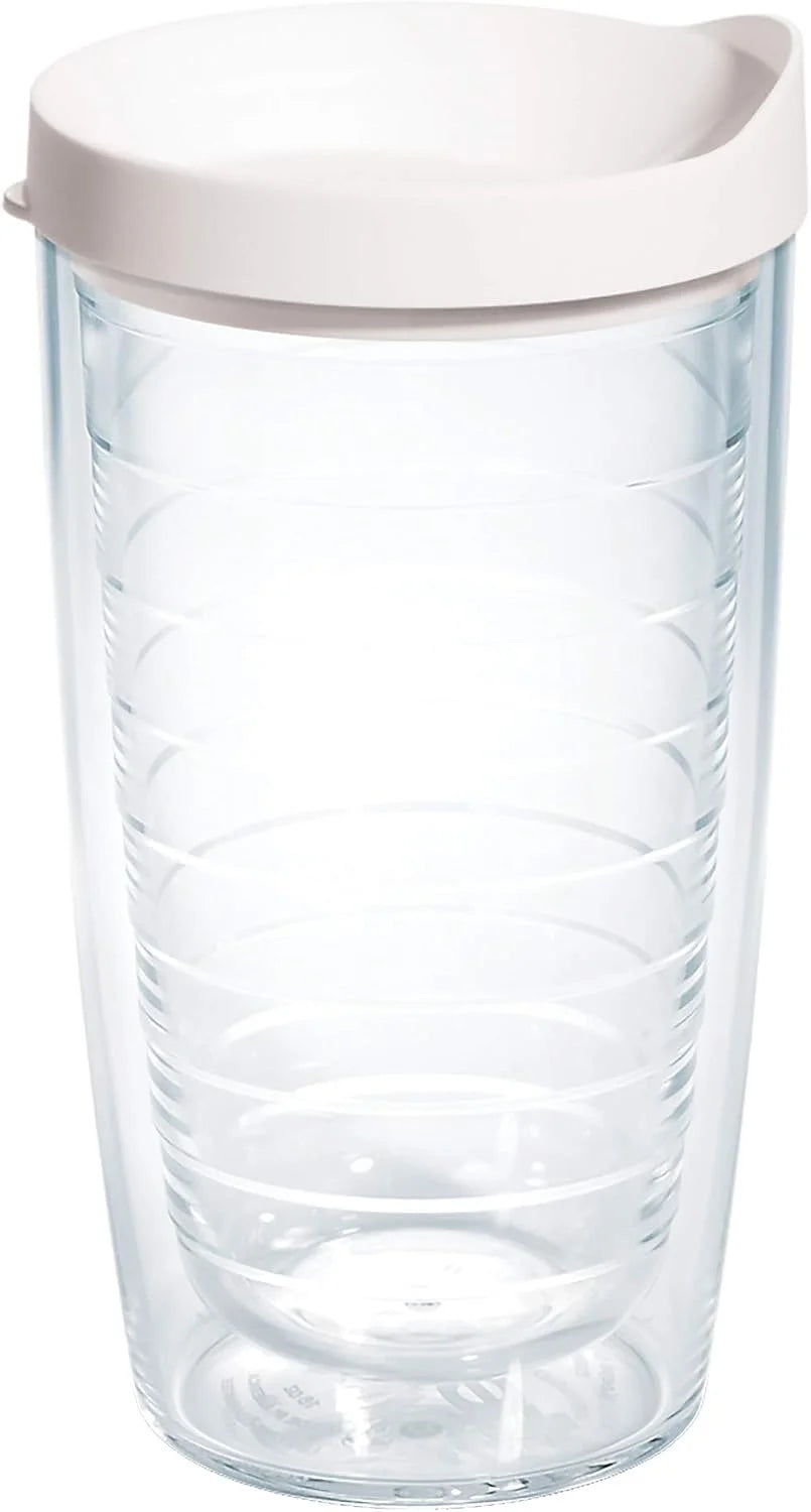 Tervis Clear & Colorful Lidded Made in USA Double Walled Insulated Tumbler Travel Cup Keeps Drinks Cold & Hot, 16oz Mug, Clear Lid