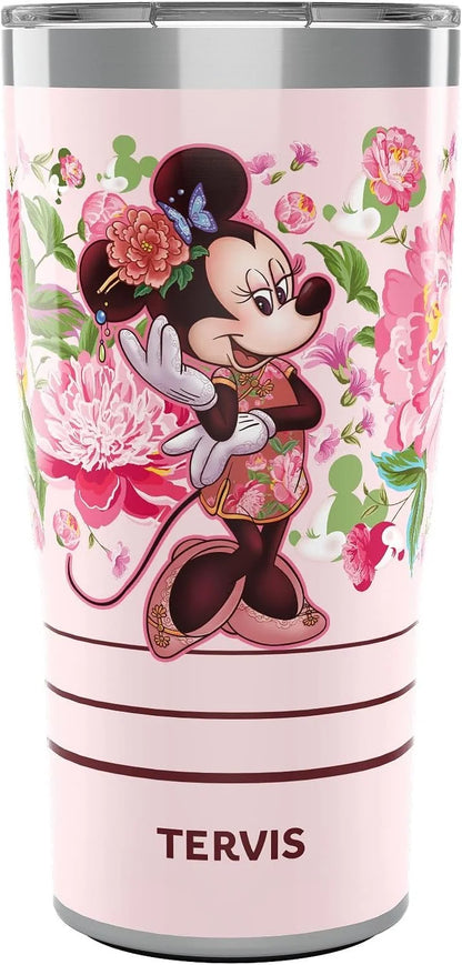 Tervis Traveler Disney Minnie Mouse Neo Chinese Floral Triple Walled Insulated Tumbler Travel Cup Keeps Drinks Cold & Hot, 20oz, Stainless Steel