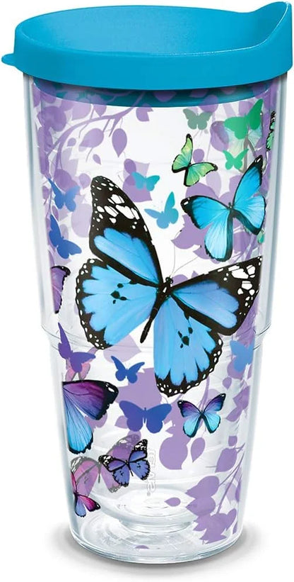 Tervis Blue Endless Butterfly Made in USA Double Walled Insulated Tumbler Travel Cup Keeps Drinks Cold & Hot, 16oz, Classic