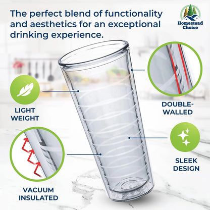 Insulated Drinking Glasses 16oz 2-pack - Great for Iced Coffee & Hot Drinks