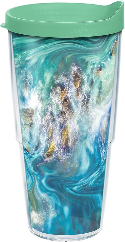 Tervis Teal Splash Made in USA Double Walled Insulated Tumbler Travel Cup Keeps Drinks Cold & Hot, 24oz, Classic