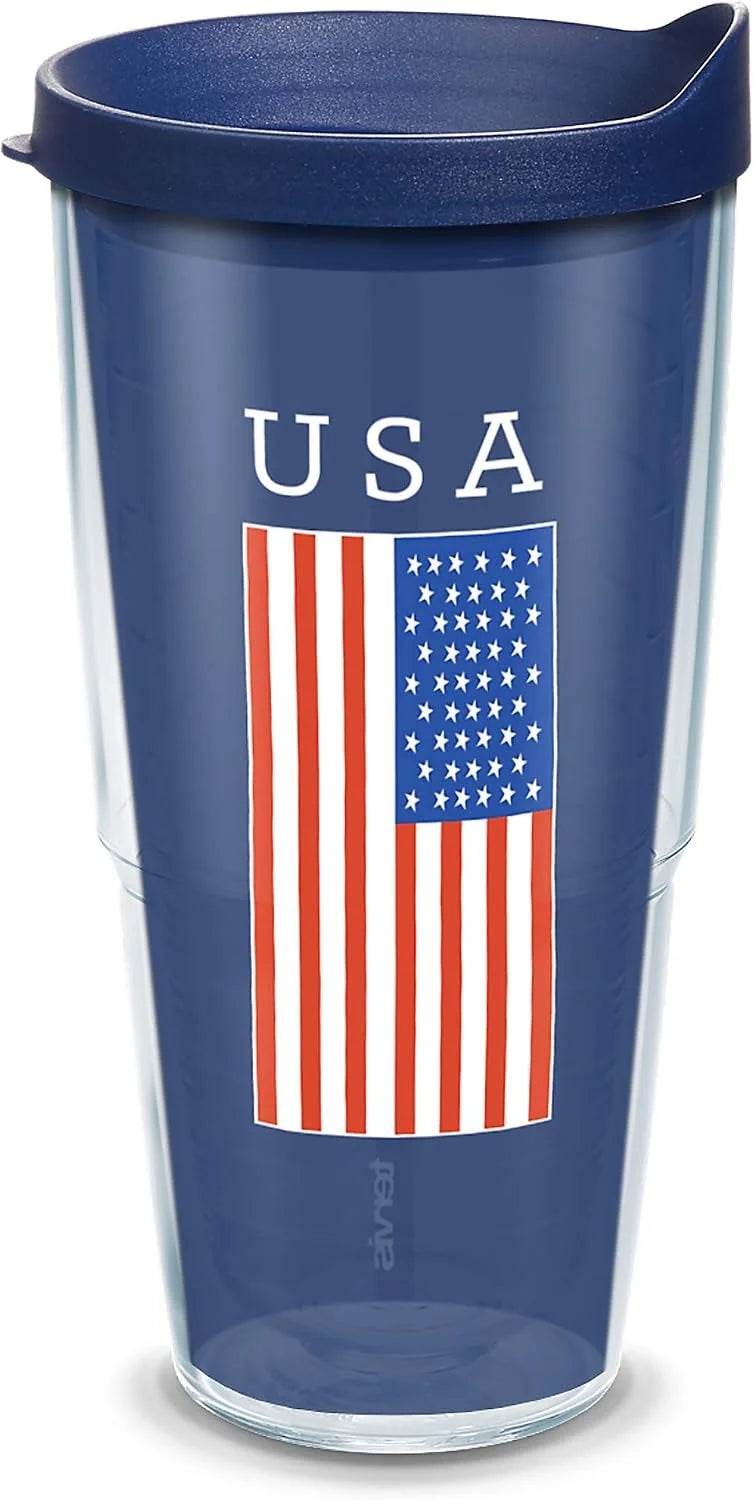 Tervis Traveler Americana USA Flag Triple Walled Insulated Tumbler Travel Cup Keeps Drinks Cold & Hot, 20oz, Stainless Steel