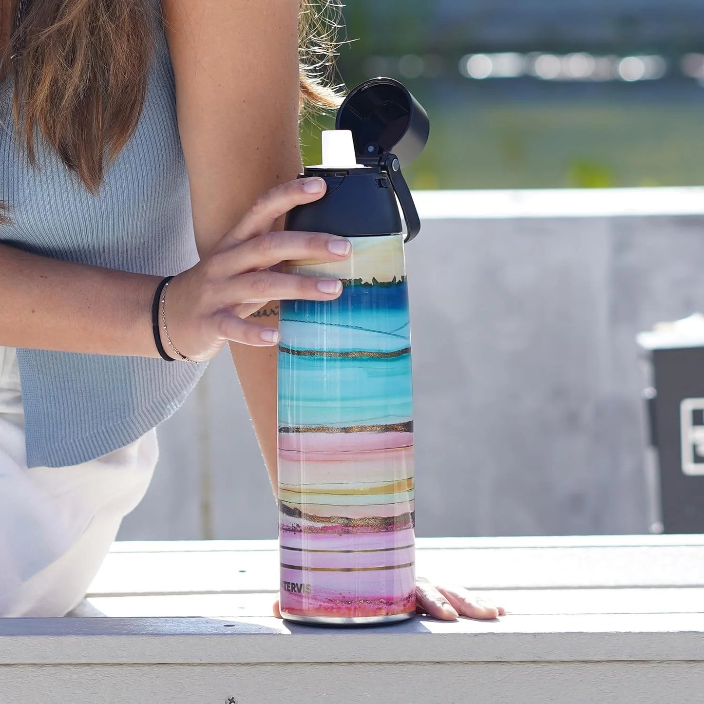 Tervis Venture Water Bottle EttaVee - Purple Swirls Triple Insulated Tumbler Travel Cup Keeps Drinks Cold & Hot, 26oz, Stainless Steel