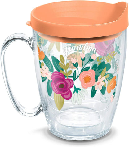 Tervis Grandma Floral Made in USA Double Walled Insulated Tumbler Travel Cup Keeps Drinks Cold & Hot, 16oz, Clear