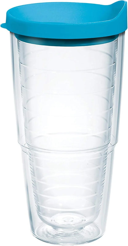 Tervis Clear & Colorful Lidded Made in USA Double Walled Insulated Tumbler Travel Cup Keeps Drinks Cold & Hot, 16oz Mug, Clear Lid