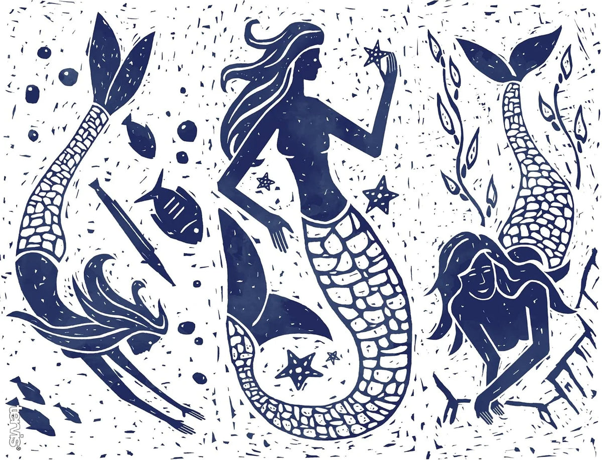 Tervis Vintage Mermaid Collage Tumbler with Wrap and Navy Lid 24oz, Clear, 1 Count (Pack of 1)
