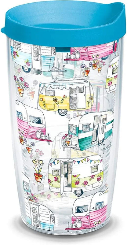 Tervis Colorful Camper Made in USA Double Walled Insulated Tumbler Travel Cup Keeps Drinks Cold & Hot, 16oz Mug, Classic - Lidded
