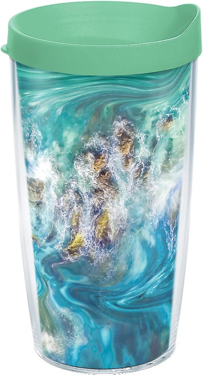 Tervis Teal Splash Made in USA Double Walled Insulated Tumbler Travel Cup Keeps Drinks Cold & Hot, 24oz, Classic