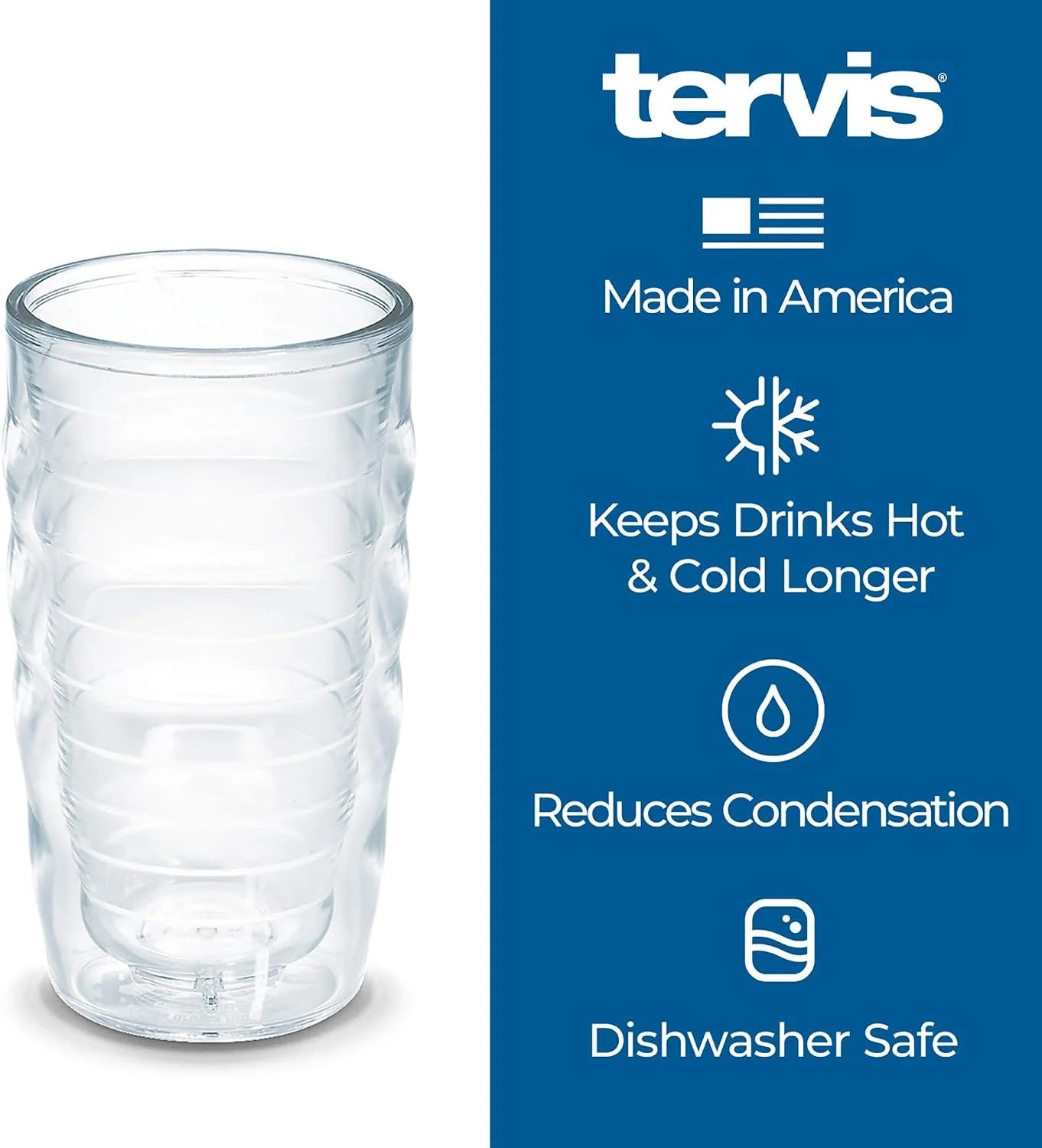 Tervis Made in USA Double Walled Dinosaurs Insulated Plastic Tumbler Cup Keeps Drinks Cold & Hot, 10oz Wavy - Blue Lid, Clear