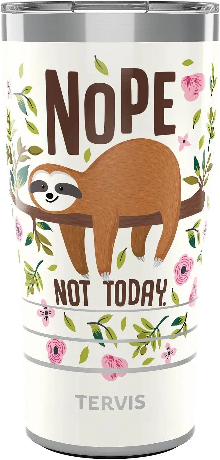 Tervis Sloth Nope Not Today Made in USA Double Walled Insulated Tumbler Travel Cup Keeps Drinks Cold & Hot, 16oz Mug, Classic