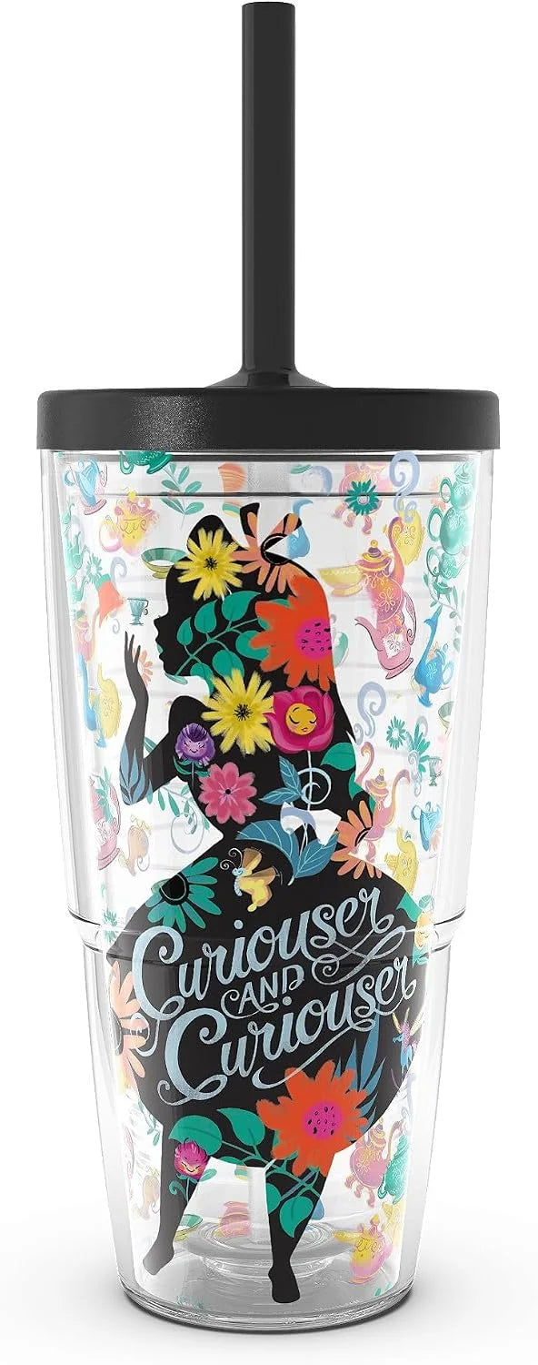Tervis 1269202 Disney-Alice in Wonderland Curiouser Insulated Tumbler with Wrap and Black Lid, 16oz, Clear