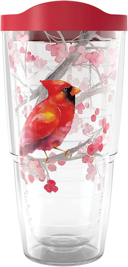 Tervis Traveler Christmas Holiday Cardinal and Berry Branches Triple Insulated Tumbler Travel Cup Keeps Drinks Cold & Hot, 30oz, Stainless Steel