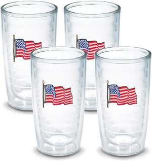Tervis American Flag Made in USA Double Walled Insulated Tumbler Travel Cup Keeps Drinks Cold & Hot, 16oz 4pk, Classic