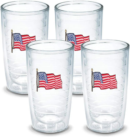 Tervis American Flag Made in USA Double Walled Insulated Tumbler Travel Cup Keeps Drinks Cold & Hot, 16oz 4pk, Classic