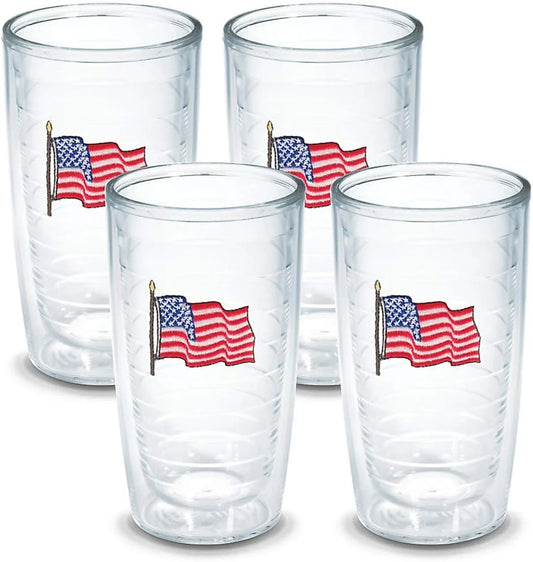 Tervis American Flag Made in USA Double Walled Insulated Tumbler Travel Cup Keeps Drinks Cold & Hot, 16oz 4pk, Classic