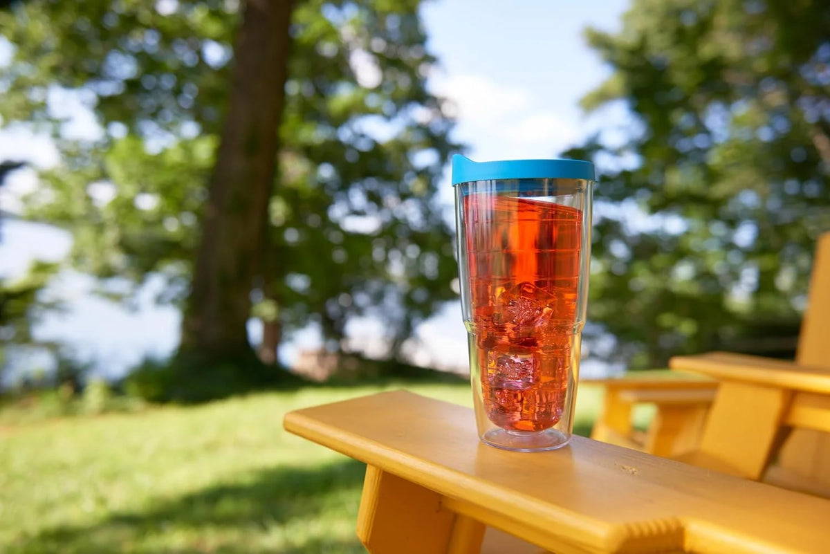 Tervis Clear & Colorful Lidded Made in USA Double Walled Insulated Tumbler Travel Cup Keeps Drinks Cold & Hot, 16oz Mug, Clear Lid