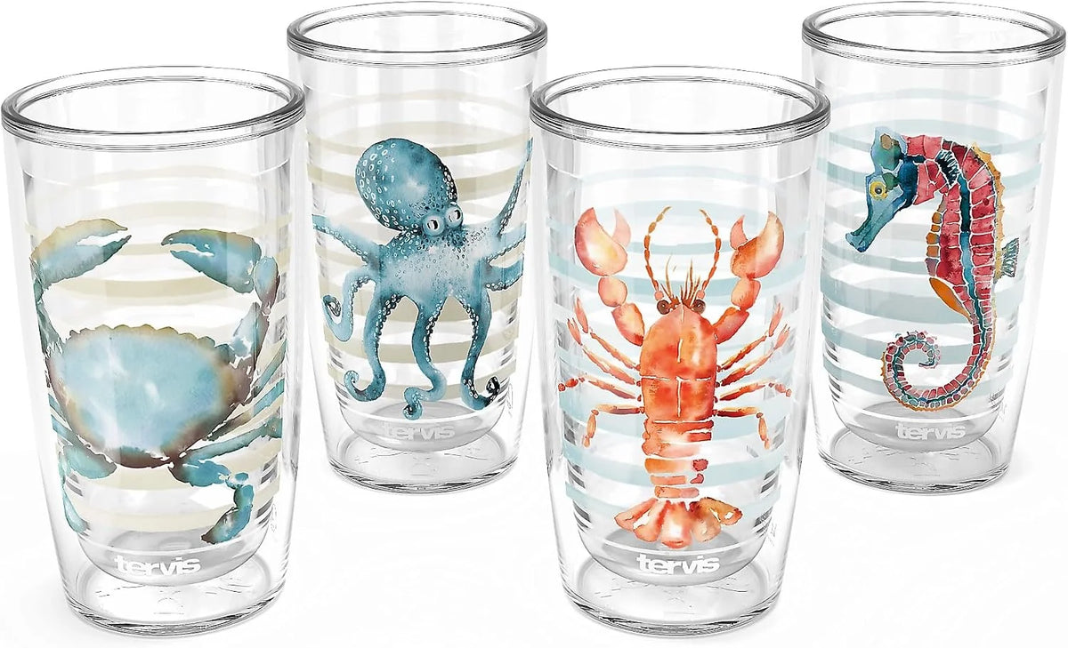 Tervis Sara Berrenson - Atlantica Collection Made in USA Double Walled Insulated Tumbler Travel Cup Keeps Drinks Cold & Hot, 24oz, Lobster