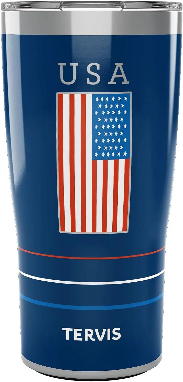 Tervis Traveler Americana USA Flag Triple Walled Insulated Tumbler Travel Cup Keeps Drinks Cold & Hot, 20oz, Stainless Steel