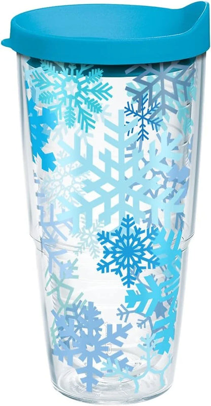 Tervis Traveler Christmas Holiday Blue Winter Snowflakes Triple Walled Insulated Tumbler Travel Cup Keeps Drinks Cold & Hot, 20oz, Stainless Steel