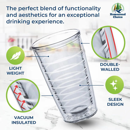 Insulated Drinking Glasses 16oz 2-pack - Great for Iced Coffee & Hot Drinks
