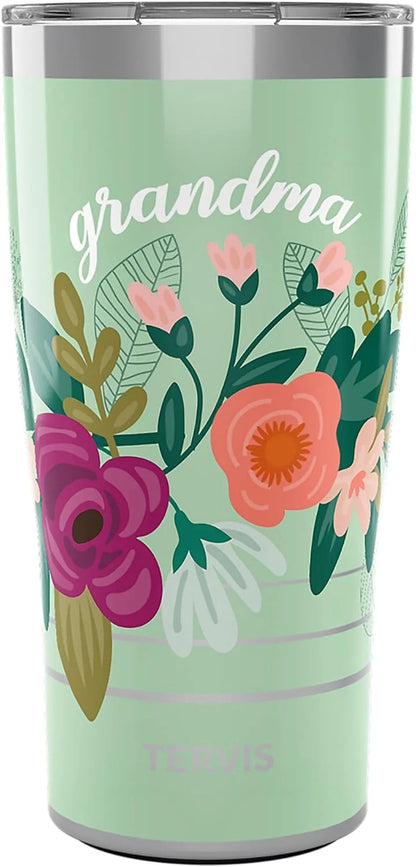 Tervis Grandma Floral Made in USA Double Walled Insulated Tumbler Travel Cup Keeps Drinks Cold & Hot, 16oz, Clear