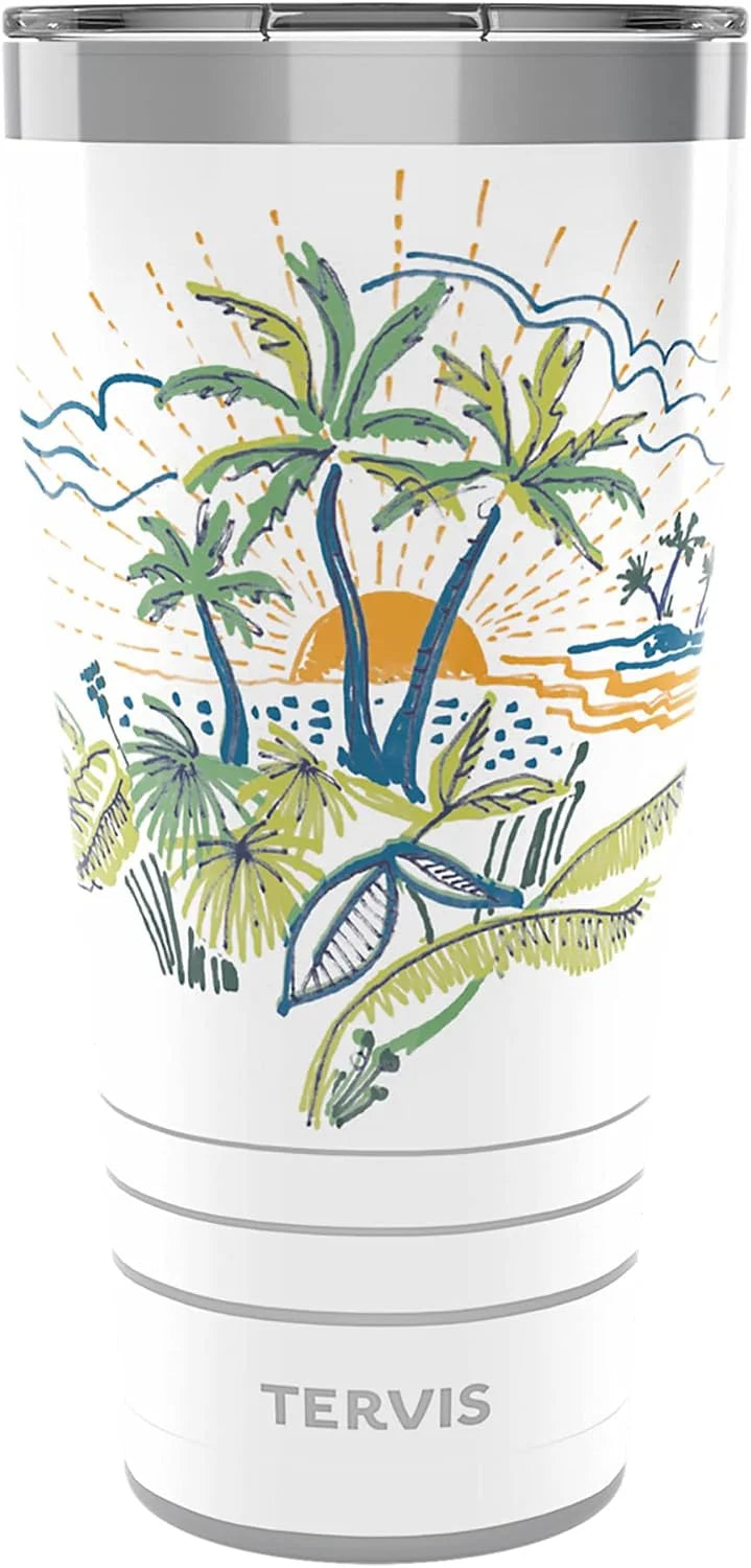 Tervis Traveler Painted Tropical Paradise Triple Walled Insulated Tumbler Travel Cup Keeps Drinks Cold & Hot, 20oz, Stainless Steel