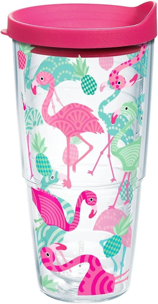 Tervis Flamingo Pattern Made in USA Double Walled Insulated Tumbler Travel Cup Keeps Drinks Cold & Hot, 16oz, Classic