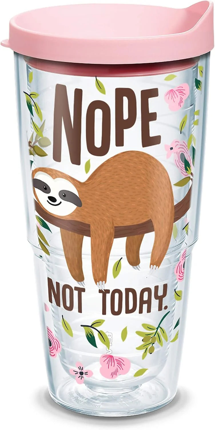 Tervis Sloth Nope Not Today Made in USA Double Walled Insulated Tumbler Travel Cup Keeps Drinks Cold & Hot, 16oz Mug, Classic