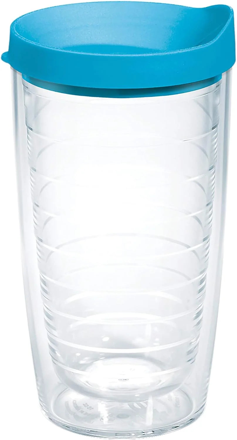 Tervis Clear & Colorful Lidded Made in USA Double Walled Insulated Tumbler Travel Cup Keeps Drinks Cold & Hot, 16oz Mug, Clear Lid